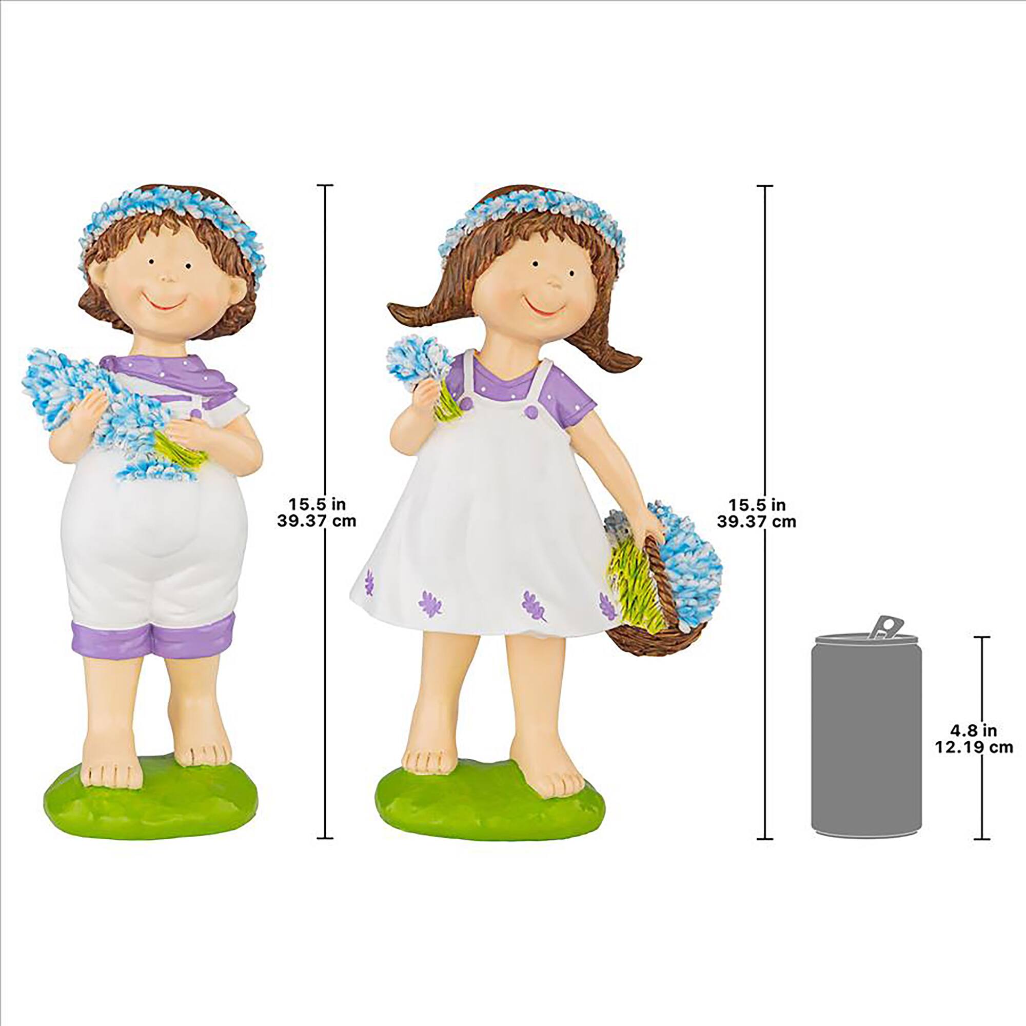 Design Toscano 15" Bluebonnet Twins Springtime Children Garden Statue Set